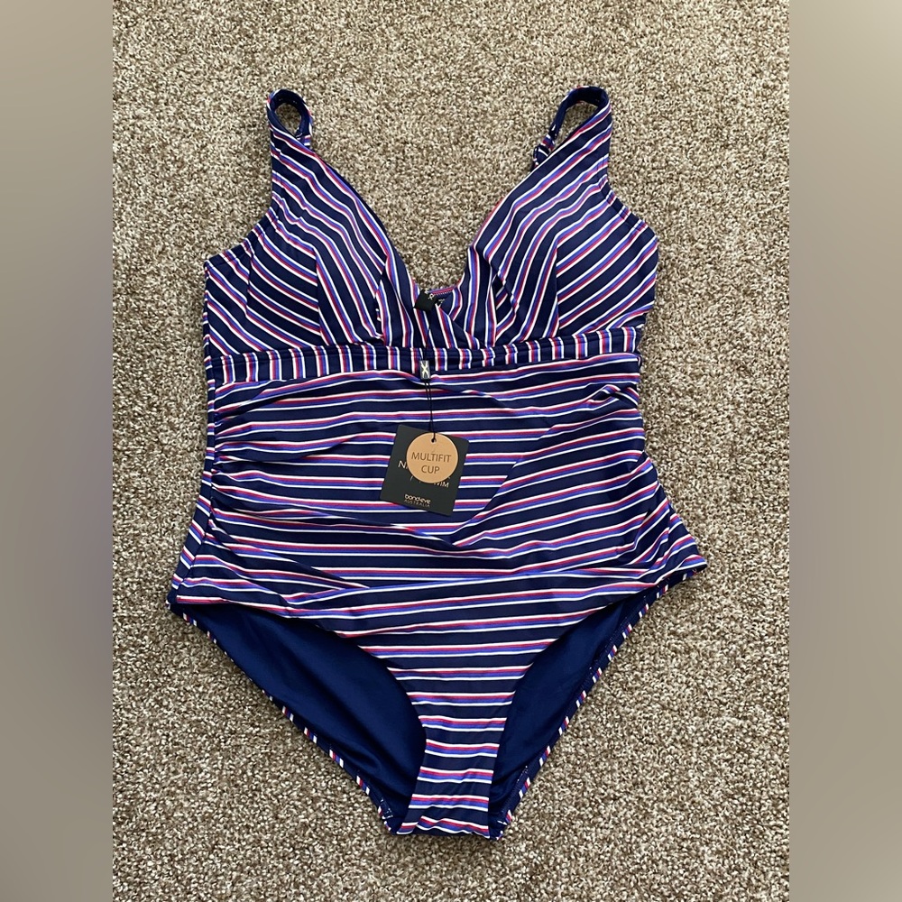 NWT! Nip Tuck One-Piece Sailor Stripe Swimsuit Women’s sz 12